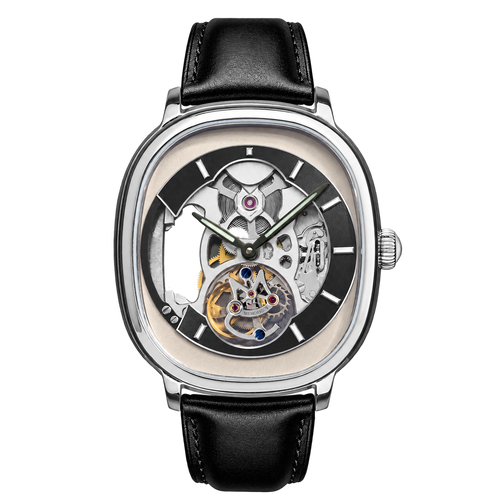 Crescent Moon tourbillon watch with black leather strap